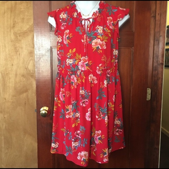 loft red floral dress